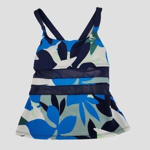 Nike Swim Tankini Top Womens Size Medium Floral Print Blue Green Mesh Racerback
